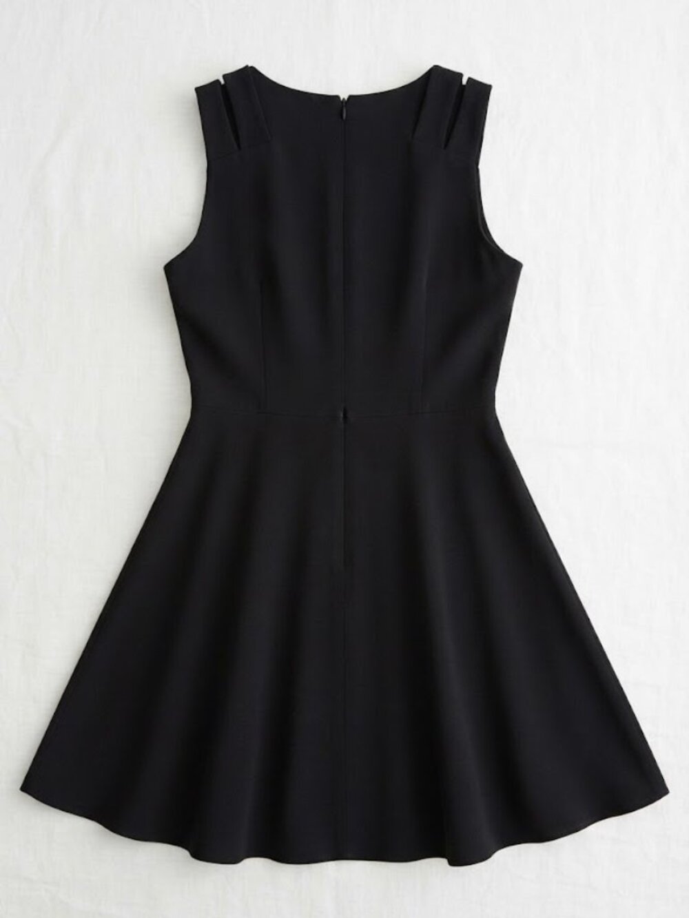 Black Fit and Flare Skater Dress with Double Strap Cutout Detail - Small